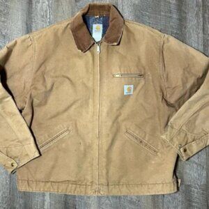 Vintage 90s Carhartt Tan Khaki Blanket Lined Detroit Jacket Corduroy‎ Collar 2XL